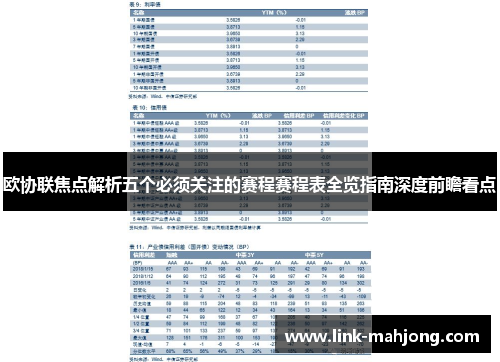 欧协联焦点解析五个必须关注的赛程赛程表全览指南深度前瞻看点